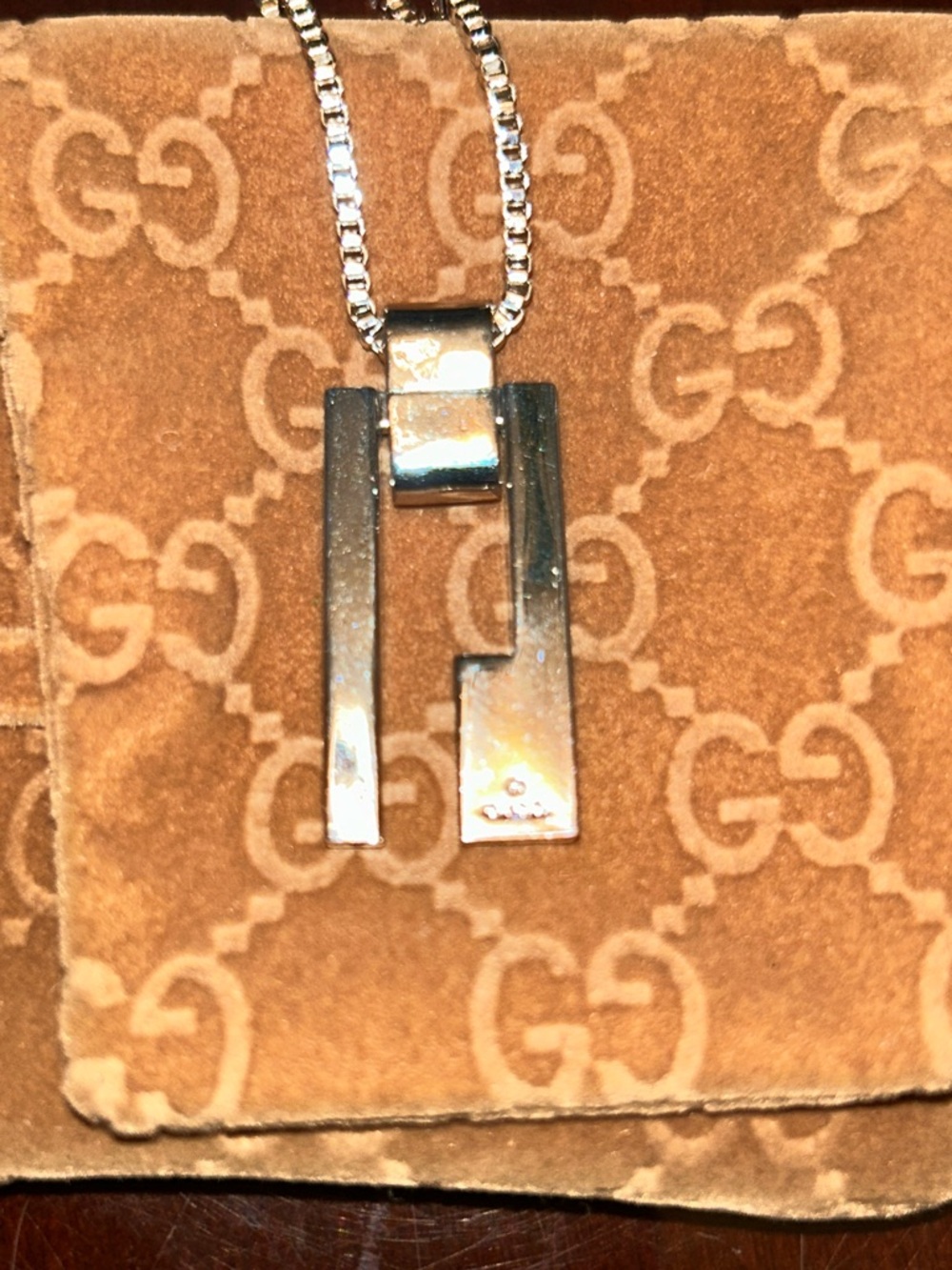 🥳Gucci Silver Double-Bar Pendant Necklace Set - Picture 3 of 8